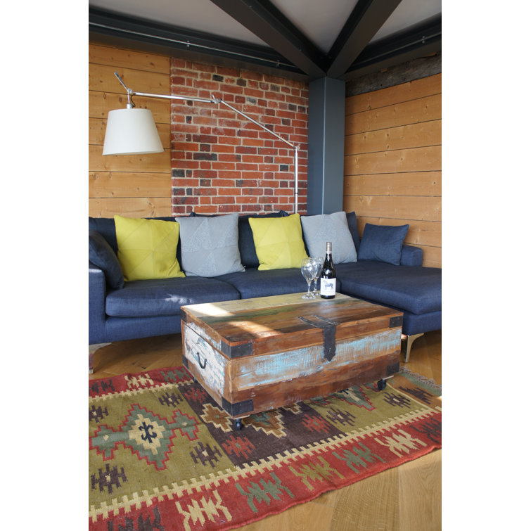 Mistana Sanjay Old Distressed Painted Teak Trunk on Wheels & Reviews